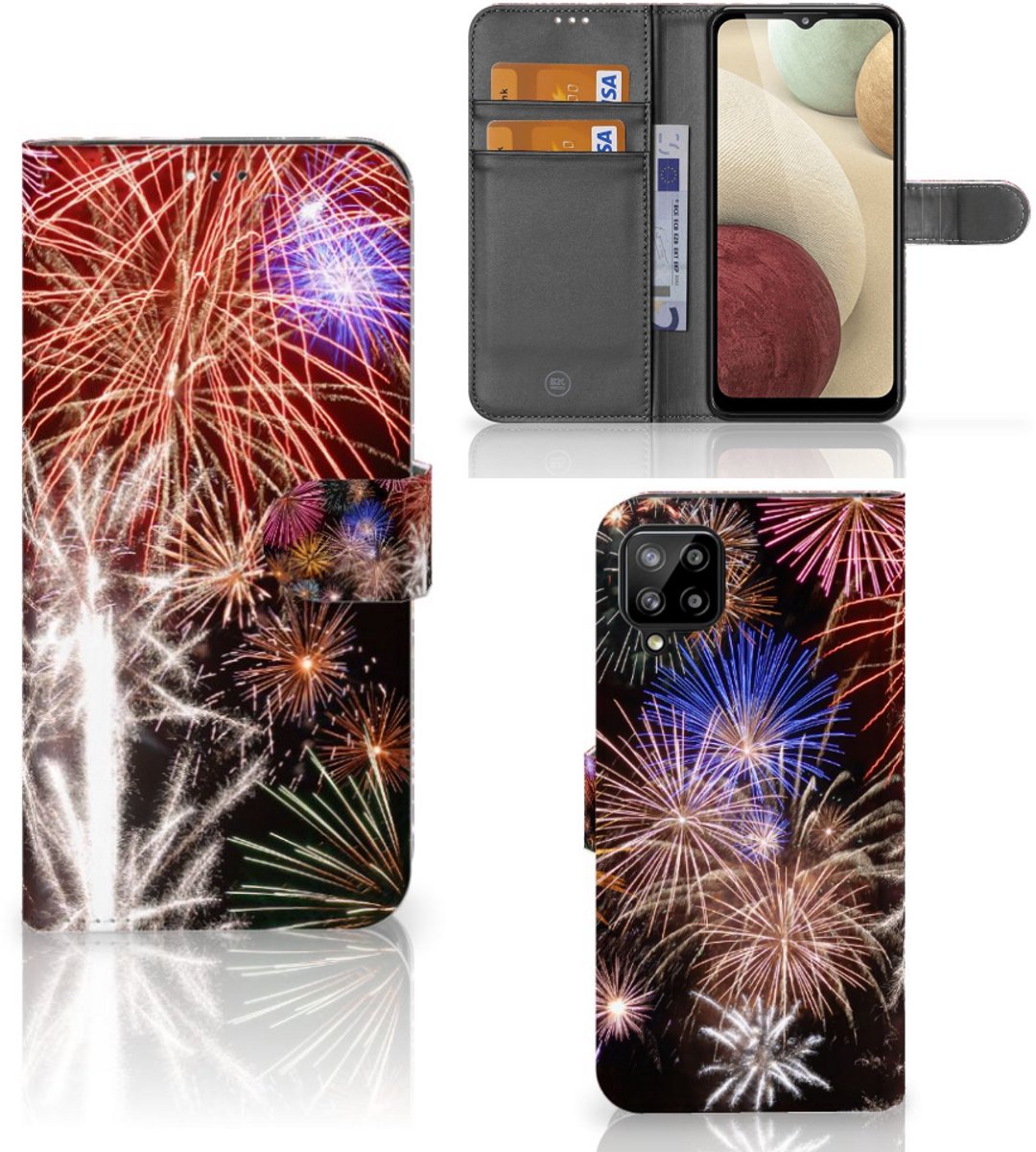 Samsung Galaxy A12 Wallet Case met Pasjes Vuurwerk