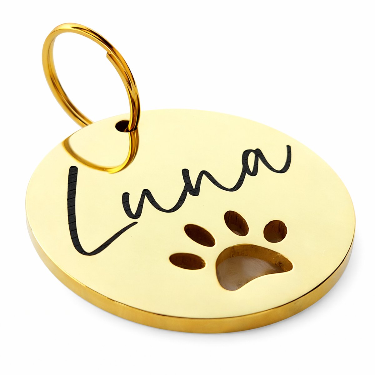 By Ollies dierenpenning goud - 30mm - RVS - met pootje - wandelen - hondenpenning
