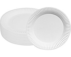 Hisdricus 100 kartonnen borden, wegwerpborden, biologisch afbreekbaar, geschikt voor feestjes, barbecues, kinderverjaardagen, bruiloften, picknicks en andere gelegenheden, robuust, 250 g/m² (wit)