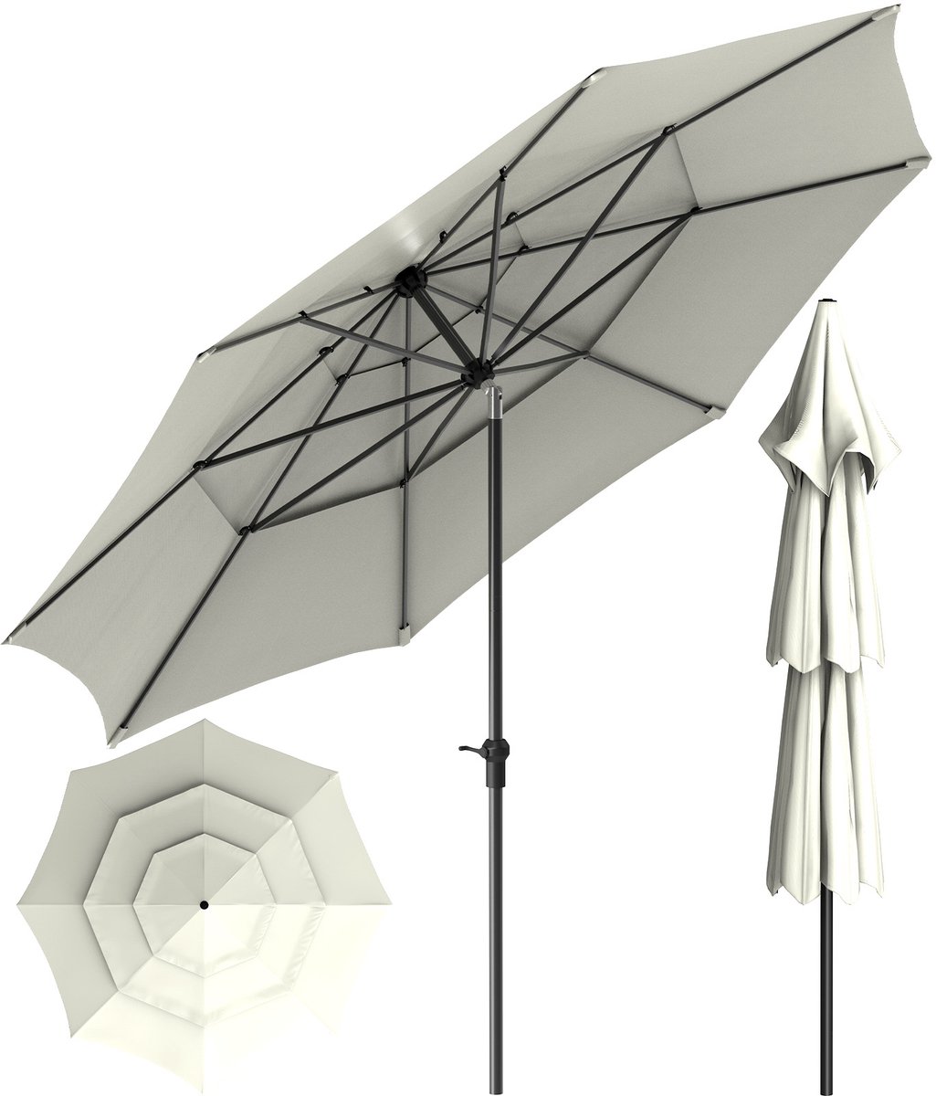 Soontrans - Stokparasol 300cm Tuin UV50+ - Balkonparasol Waterdicht - Parasol Tuin Terras met Opdraaisysteem - Strandparasol 8 Ribben - Parasol Tuin 30° Kantelbaar - Tuinparasol - Wit
