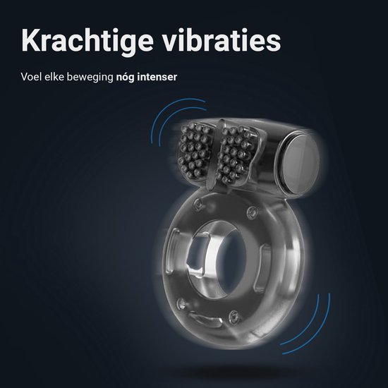 Transparante cockring met noppen, omringd door een blauwe gloed.