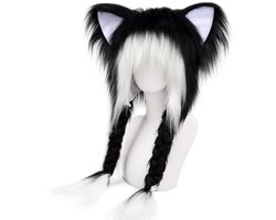 Pluche dierenmuts – Fursuit harige kattenoren – Hoofddeksel met capuchon – Warme wintermuts – Geschikt voor Halloween, feestkostuum en cosplay-accessoires