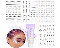 Remione Glitterstenen voor Gezicht en Glitter, Make-upset, 430 Briljanten en 50ml Glitter, voor Dames, voor Gezicht, Haar, Ogen, Lippen, Nagels voor Festival, Doe-het-zelf, Decoratie (Wit)
