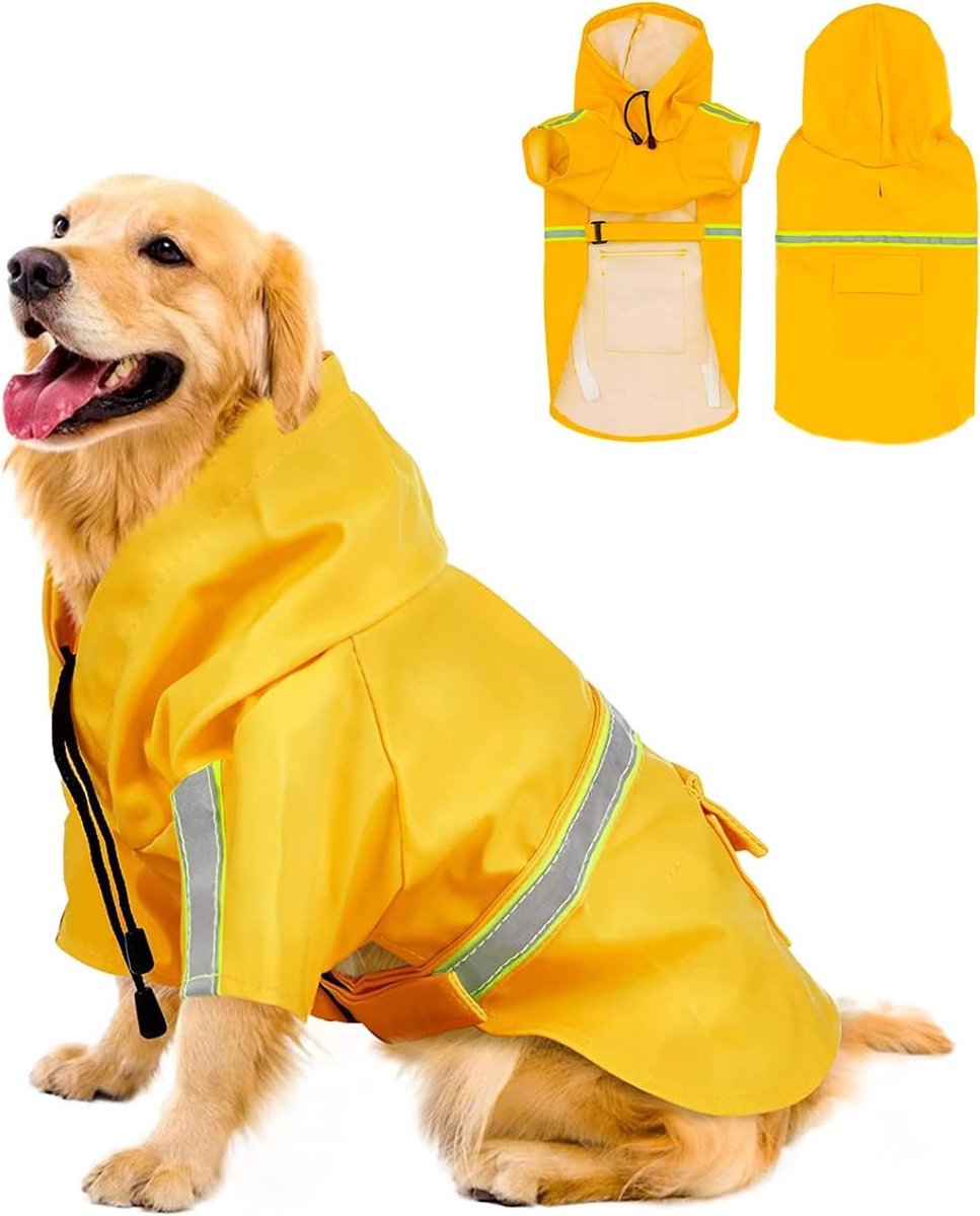 Regenjas voor Honden - Regenjas voor Honden met Reflecterende Strepen - Ultralichte - Ademende en Waterdichte Regenjas met Capuchon - Middelgrote - Aanbevolengewicht 10-18kg - XL