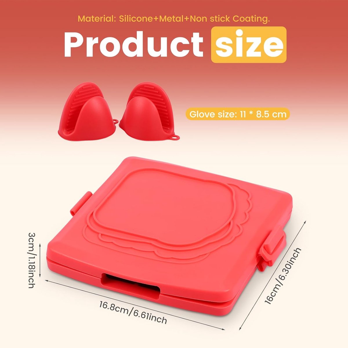 Magnetron sandwichmaker - Sandwichmaker - Bakplaat - sandwich maker - Panini maker - Broodrooster - Siliconen - Rood — afbeelding 5