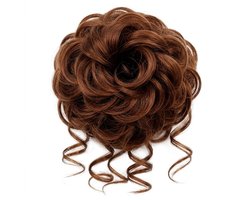 Roodbruin haarstukje dames – krullend haar scrunchie – haar bun extensie – volumineuze kunsthaar haar donut – eenvoudig opsteekkapsel – model 30