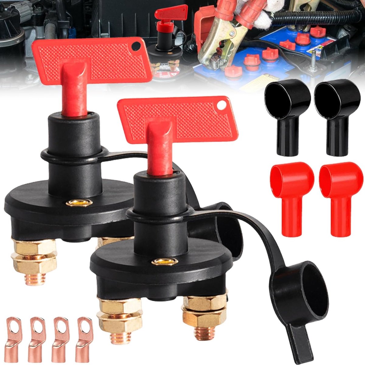 Batterijschakelaar voor Auto en Boot - 2 Stuks, 12V/24V, Noodstroomonderbreker met Sleutels