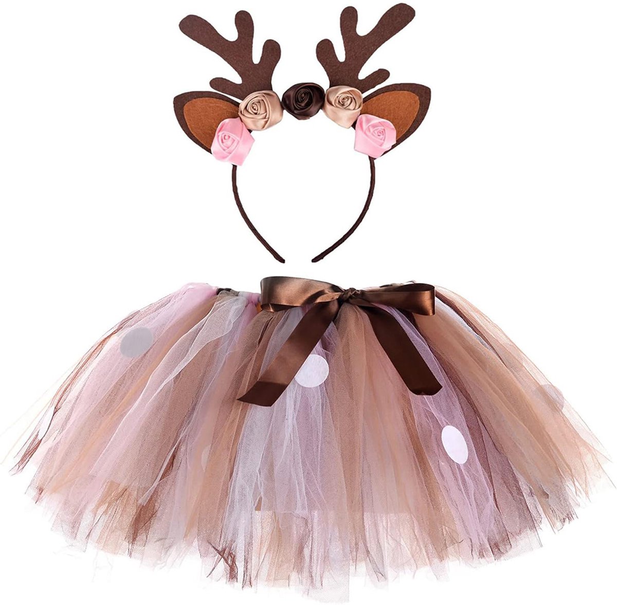 Rendierkostuum voor Kinderen - Speels Rendierhoofdband & Tutu-rok Set - Perfect voor Meisjes - Feest- en Verkleedpartij