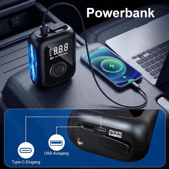 Draagbare Elektrische Luchtpomp - 4000mAh Draadloze Bandenpomp - 150 PSI Mini Compressor - Voor Auto, Motor, Fiets & Bal - Digitaal Display & LED Licht - USB Oplaadbaar — afbeelding 2