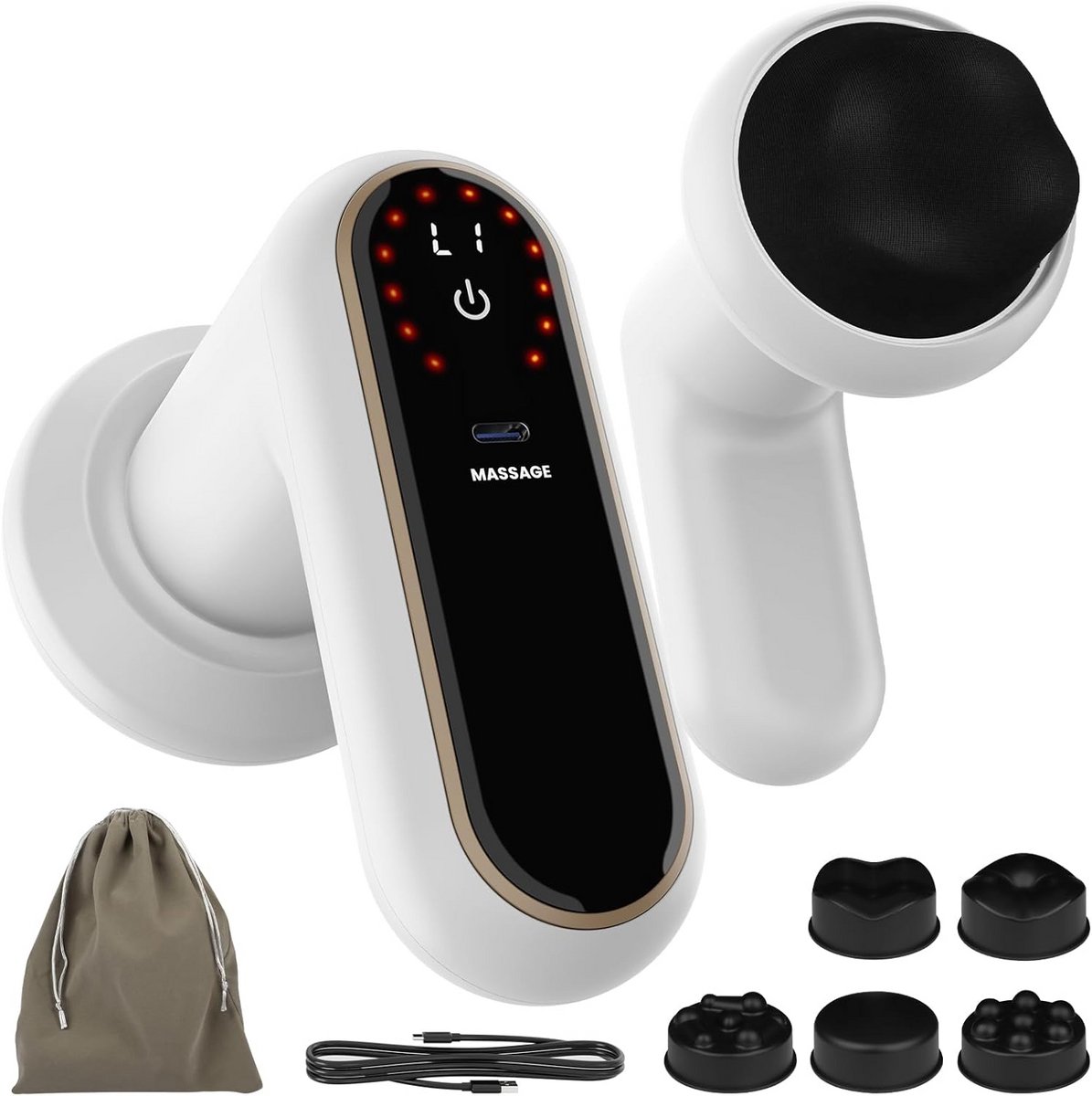 Elektrisch massageapparaat voor anti-cellulitis met verwarming, 5 massagekoppen, 6 intensiteitsniveaus en 3 massagemodi voor vetreductie en spierontspanning