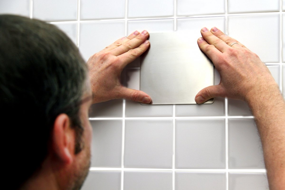 Edelstaalplaatjes voor zuignap van wandbeugel : 14,5 x 14,5 cm (per 2)