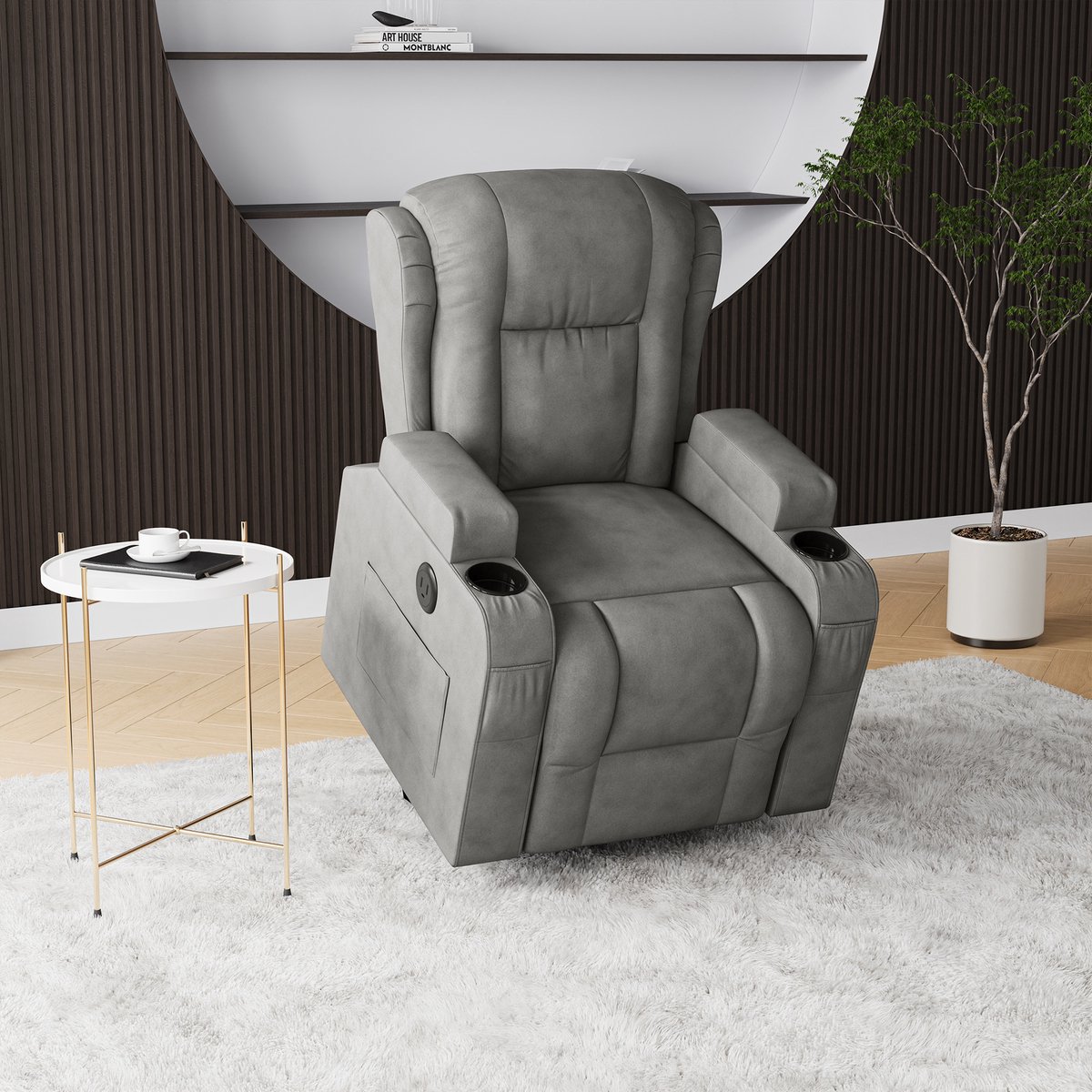 Elektrische Massagefauteuil met Sta-op Functie, Verwarming en USB – Verstelbare Relaxstoel met 8-Punts Massage en Afstandsbediening – Grijs