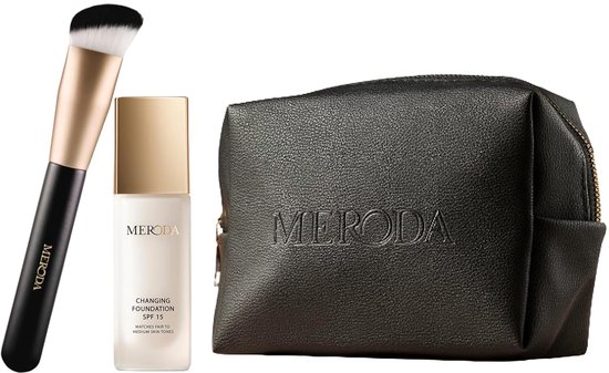 Foto: Meroda changing foundation essential brush travel bag bundel kleurveranderende foundation 30ml