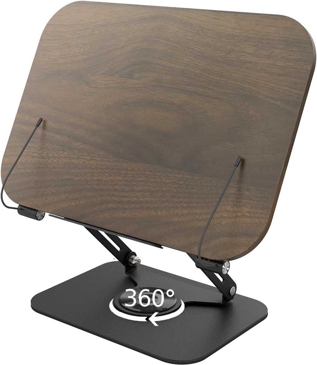 Houten Boekenstandaard met 360° Draaibare Basis - Inklapbare en Draagbare Leesstandaard