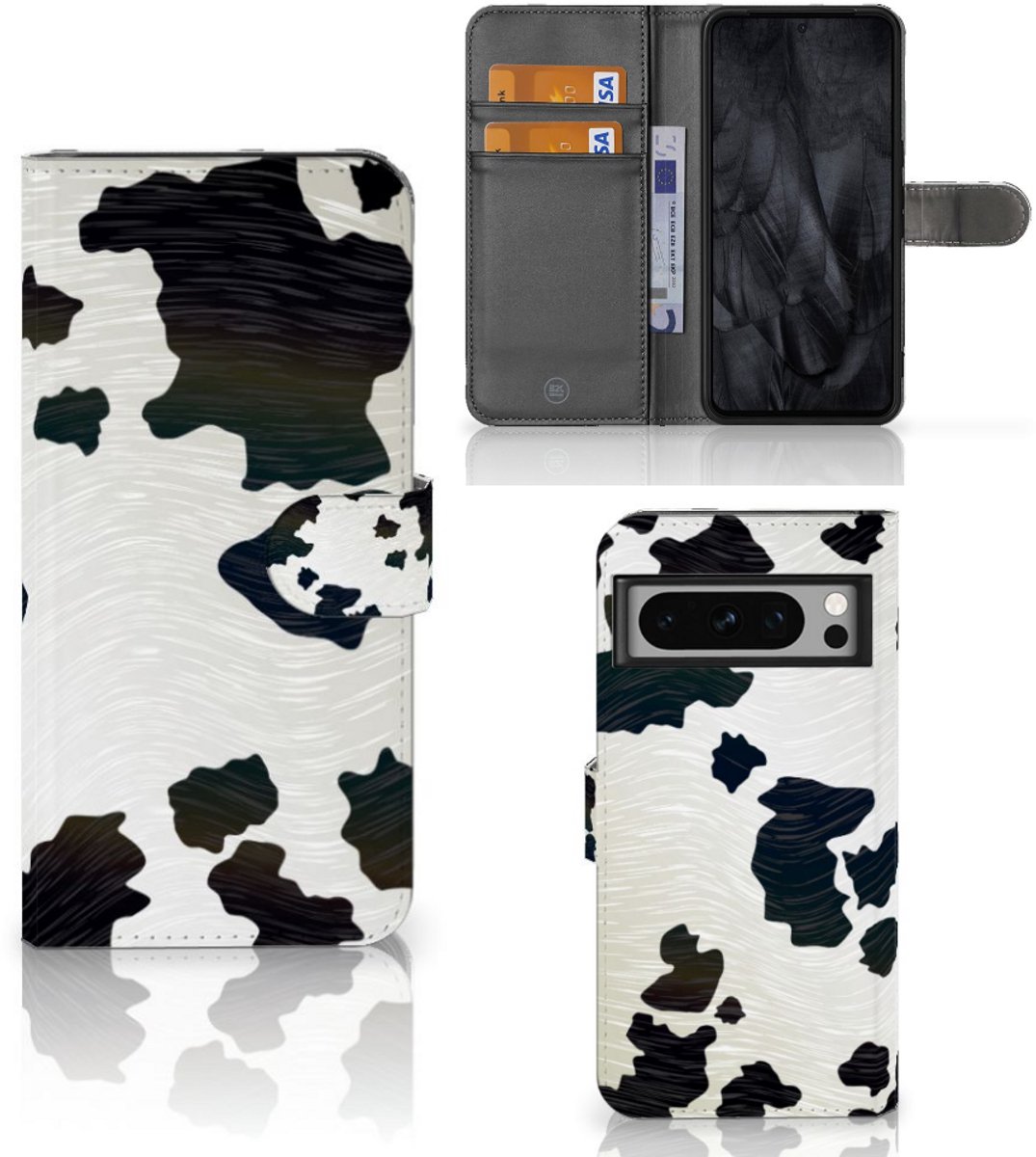 Google Pixel 8 Pro Telefoonhoesje met Pasjes Koeienvlekken