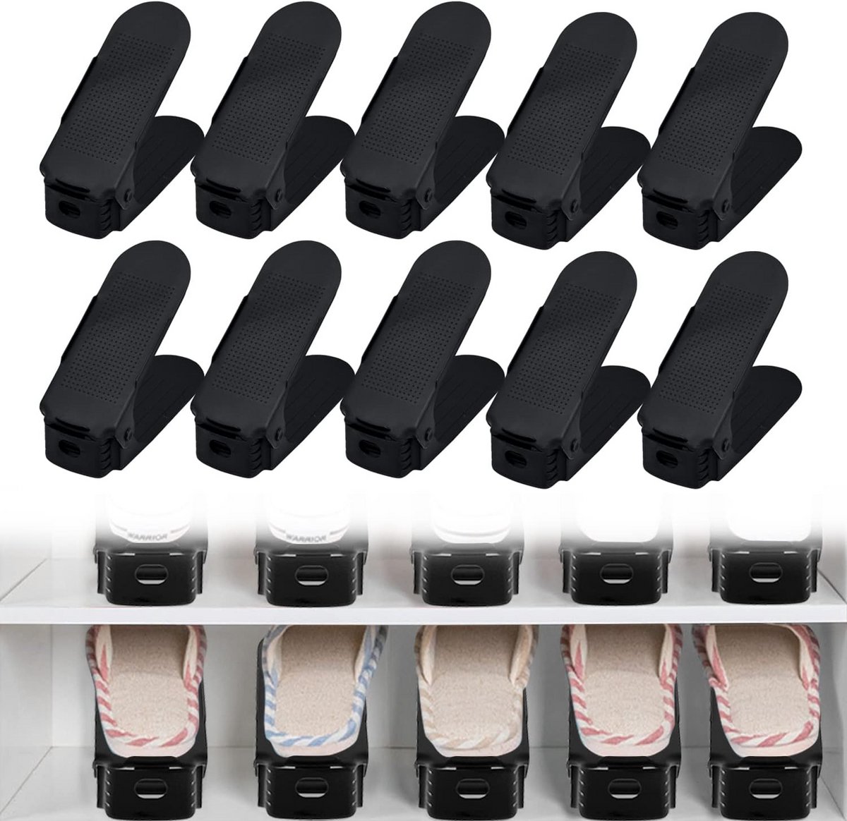 Verstelbaar schoenenrek voor 10 paar - Ruimtebesparend, Antislip & 3 Hoogte-instellingen