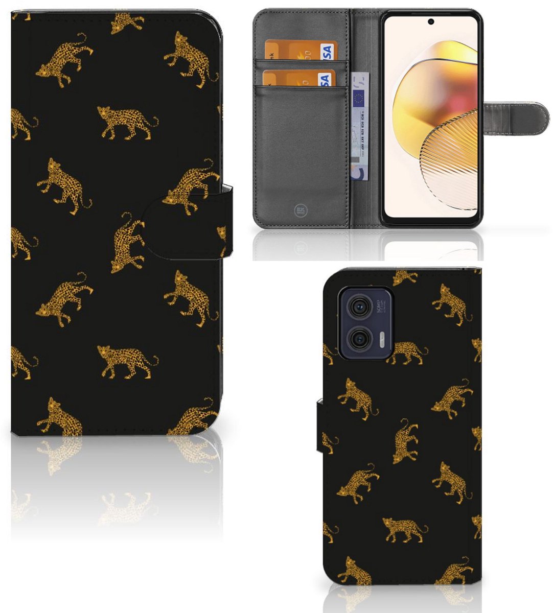 Telefoonhoesje met Pasjes voor Motorola Moto G73 Leopards