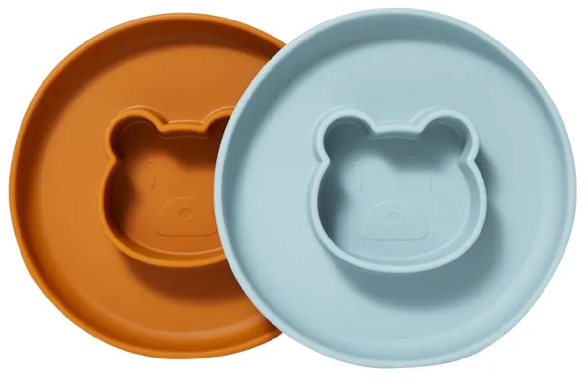 Liewood - Set van 2 siliconen borden - Mr Bear - Sea Blue en Mustard