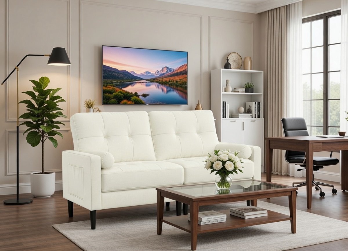 Moderne Mid-Century 2-Zits Bank Linnen | Comfortabele Kleine Sofa met Armleuningen en Kussens | Beige Woonkamer & Slaapkamer Bank | Casa Serena – Afmetingen op aanvraag – Casa Dorada