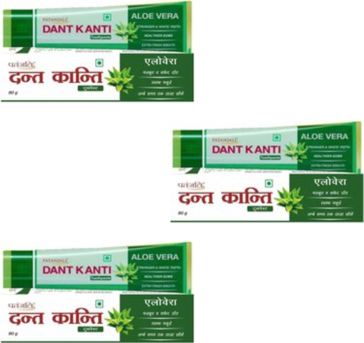 Patanjali Dant Kanti Aloe Power Gel Tandpasta 3 X 150 g – Fluoridevrije Ayurvedische Tandpasta met Aloë Vera, Munt & Kruidnagel | Natuurlijk Beschermt tegen Gaatjes, Verzorgt Tandvlees & Frisse Adem met Kajal Sticker