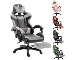 GOTAGEE Gamingstoel Bureaustoel Ergonomische Gamestoel Met Lendensteun un voetpedalen Hoogte en Ligfunctie Zwart-Grijs