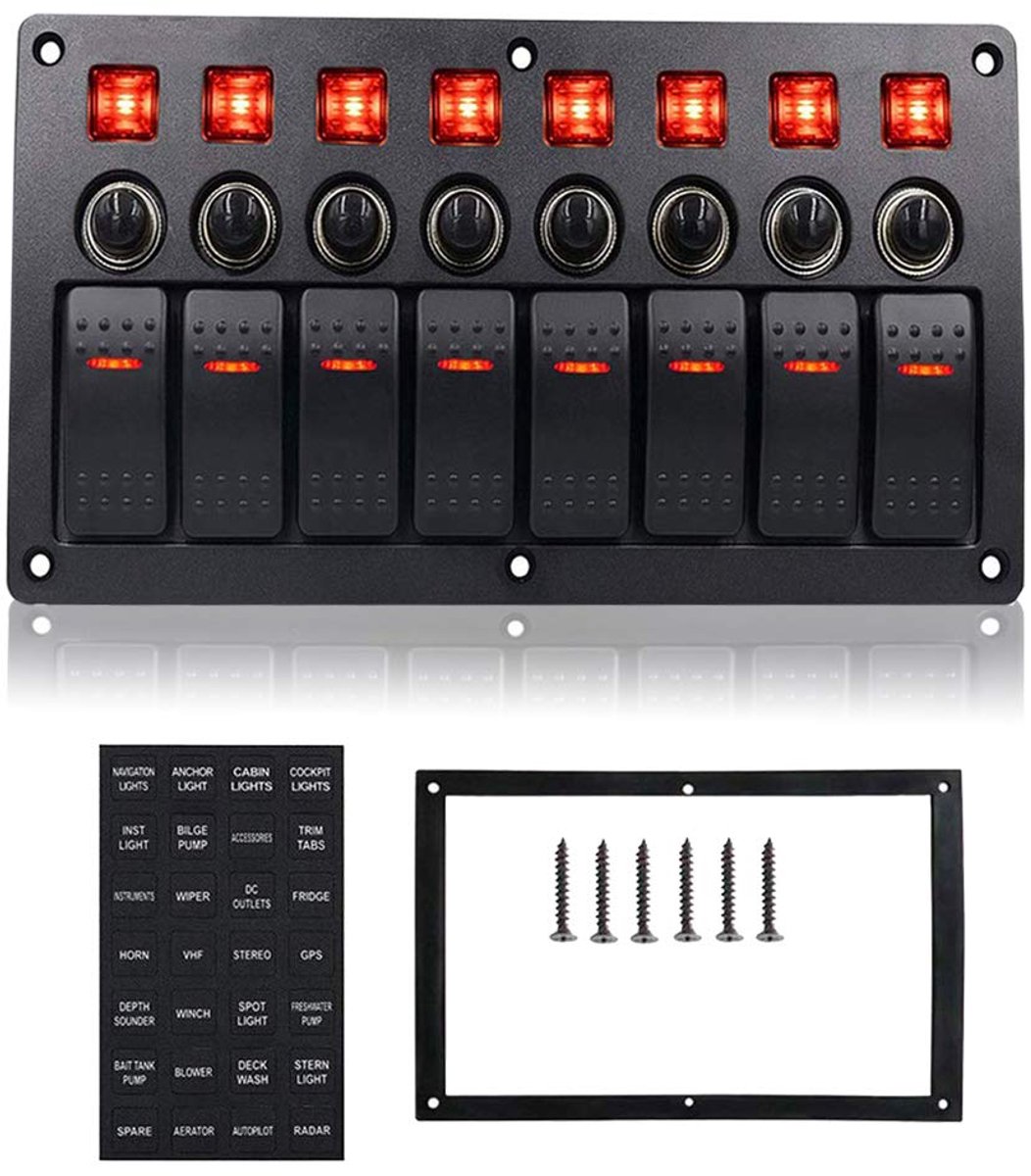 8 Bende Schakelpaneel 12V voor Auto, Boot, Marine en RV - Met Overbelasting Bescherming