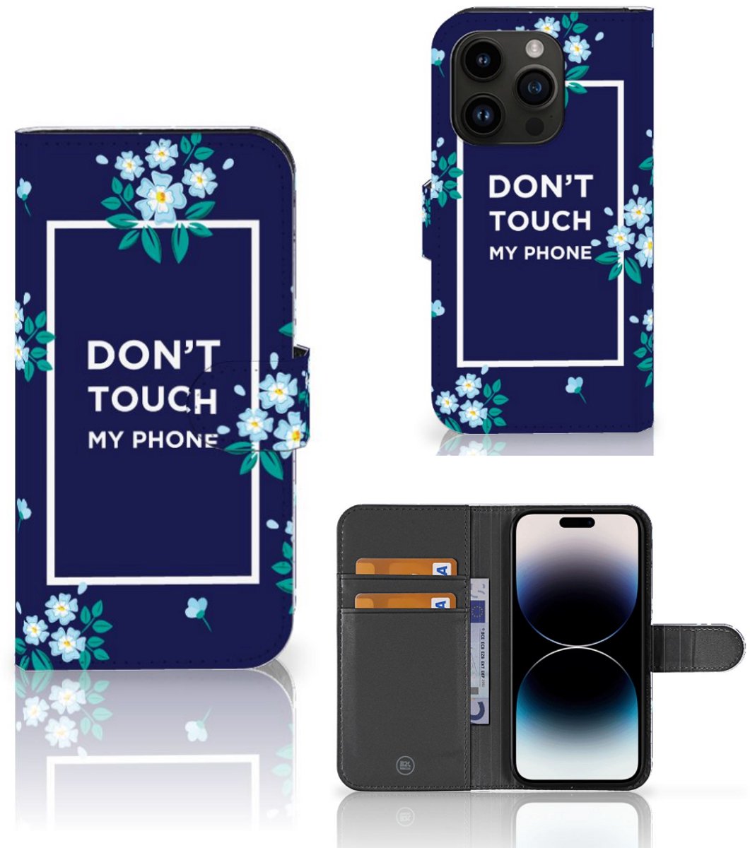 iPhone 15 Pro Portemonnee Hoesje Flowers Blue DTMP