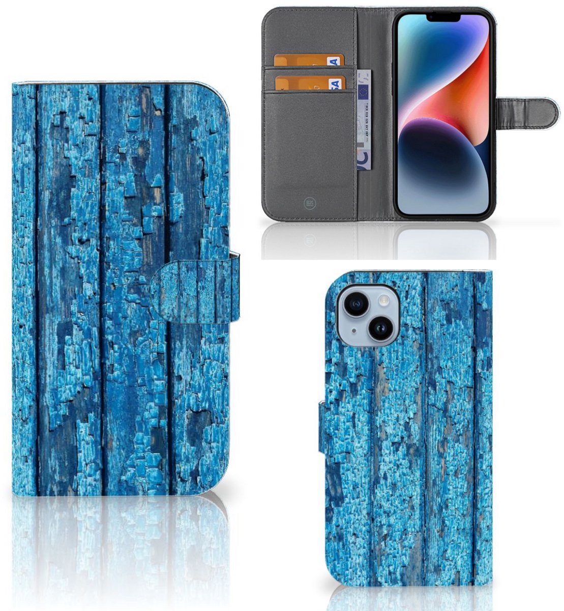 Boekhoesje voor iPhone 15 Plus Book Style Case Wood Blue