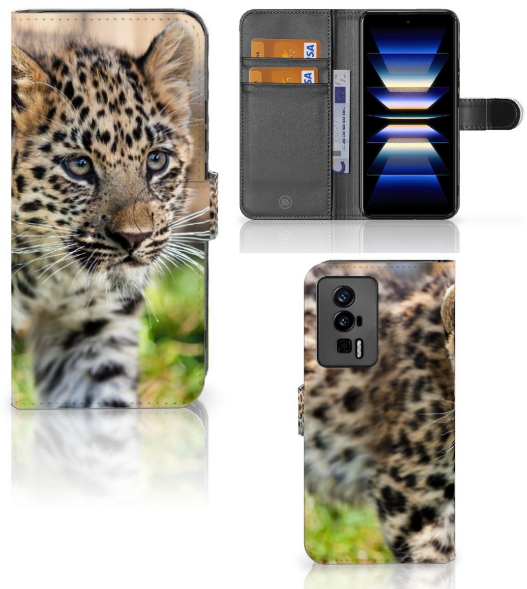 Xiaomi Poco F5 Pro Telefoonhoesje met Pasjes Baby Luipaard