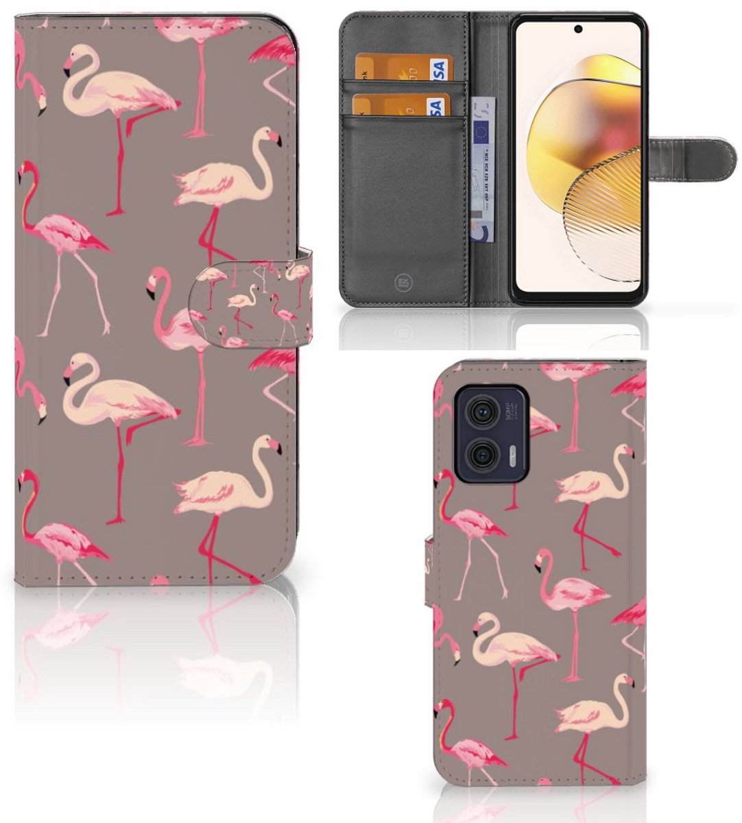 Motorola Moto G73 Telefoonhoesje met Pasjes Flamingo