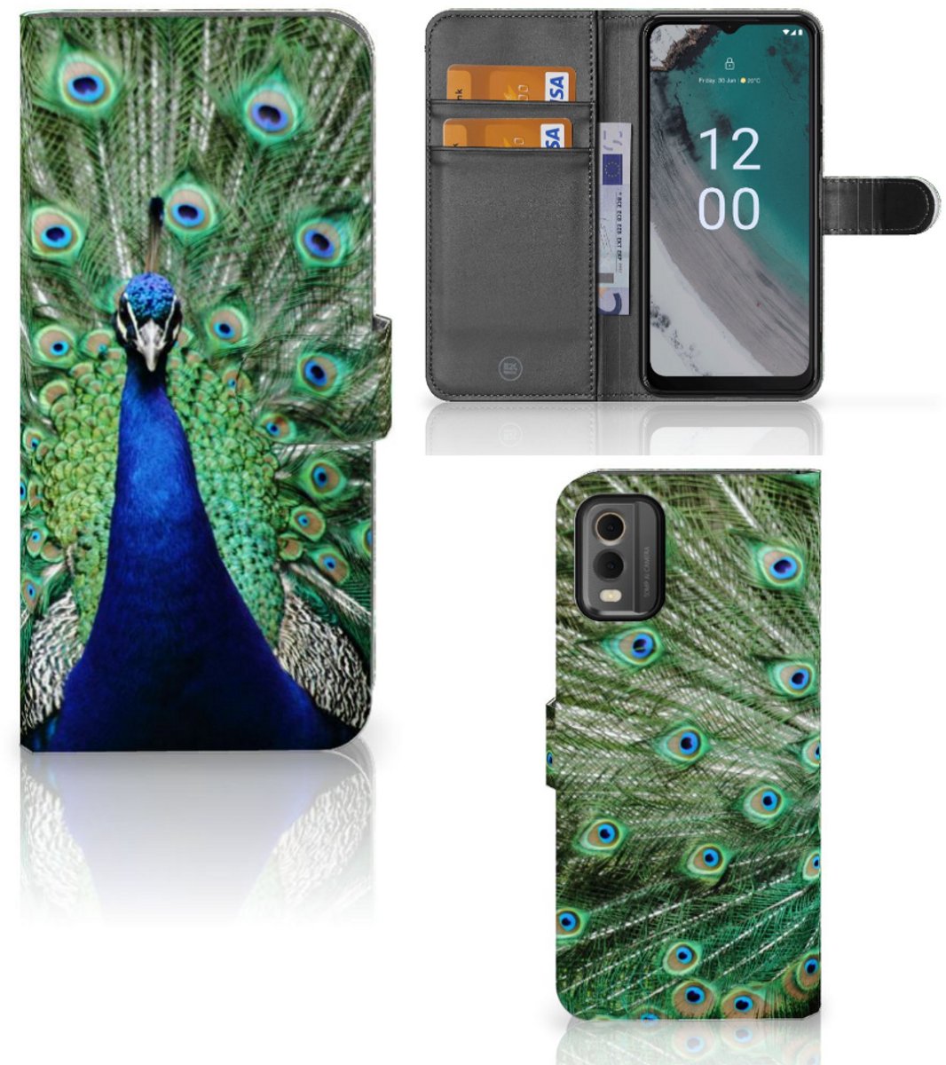 Boekhoesje voor Nokia C32 Telefoonhoesje met Pasjes Pauw