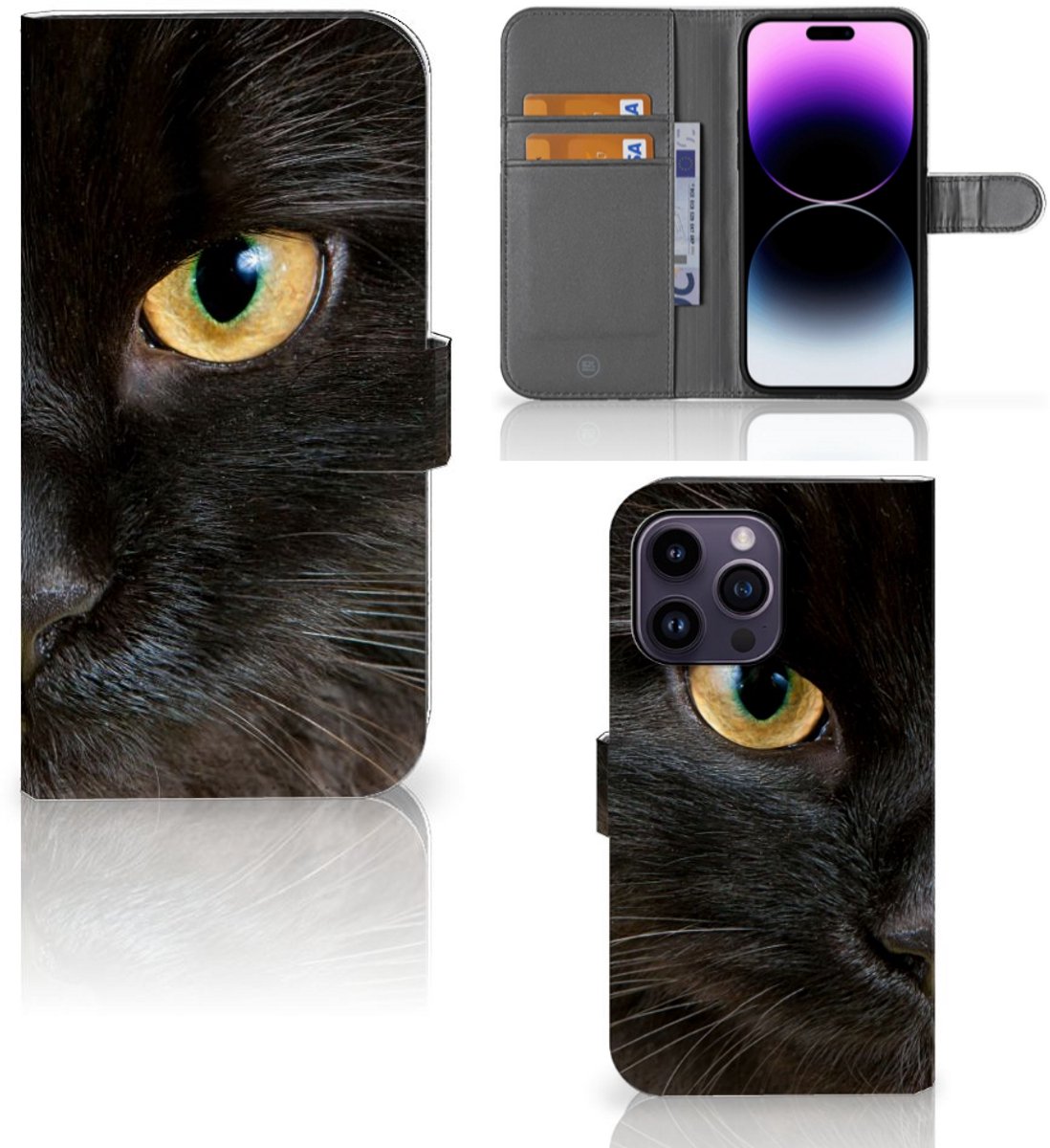 iPhone 15 Pro Max Telefoonhoesje met Pasjes Zwarte Kat