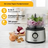 Linea Tegno Food Processor PRO-FP8001 - 5-in-1 RVS keukenmachine: blender, hakmolen, groentesnijder, citruspers en mixer in één. Voor groenten, fruit, noten, soepen, deegsoorten. 2,3L kom - Sinaasappels persen. 2,7L blender voor smoothies & shakes