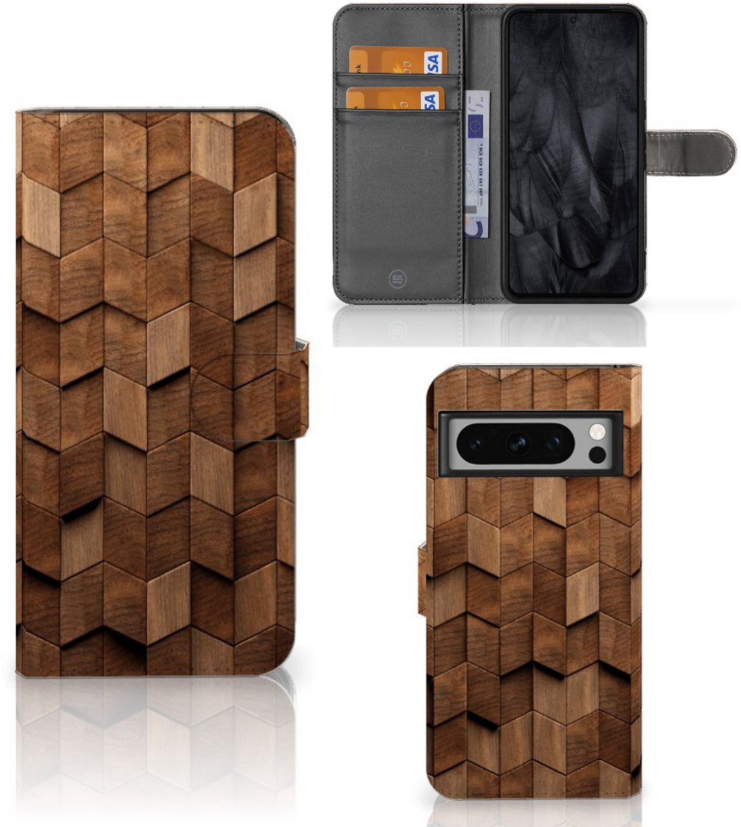 Boekhoesje voor Book Style Case voor Google Pixel 8 Pro Wooden Cubes