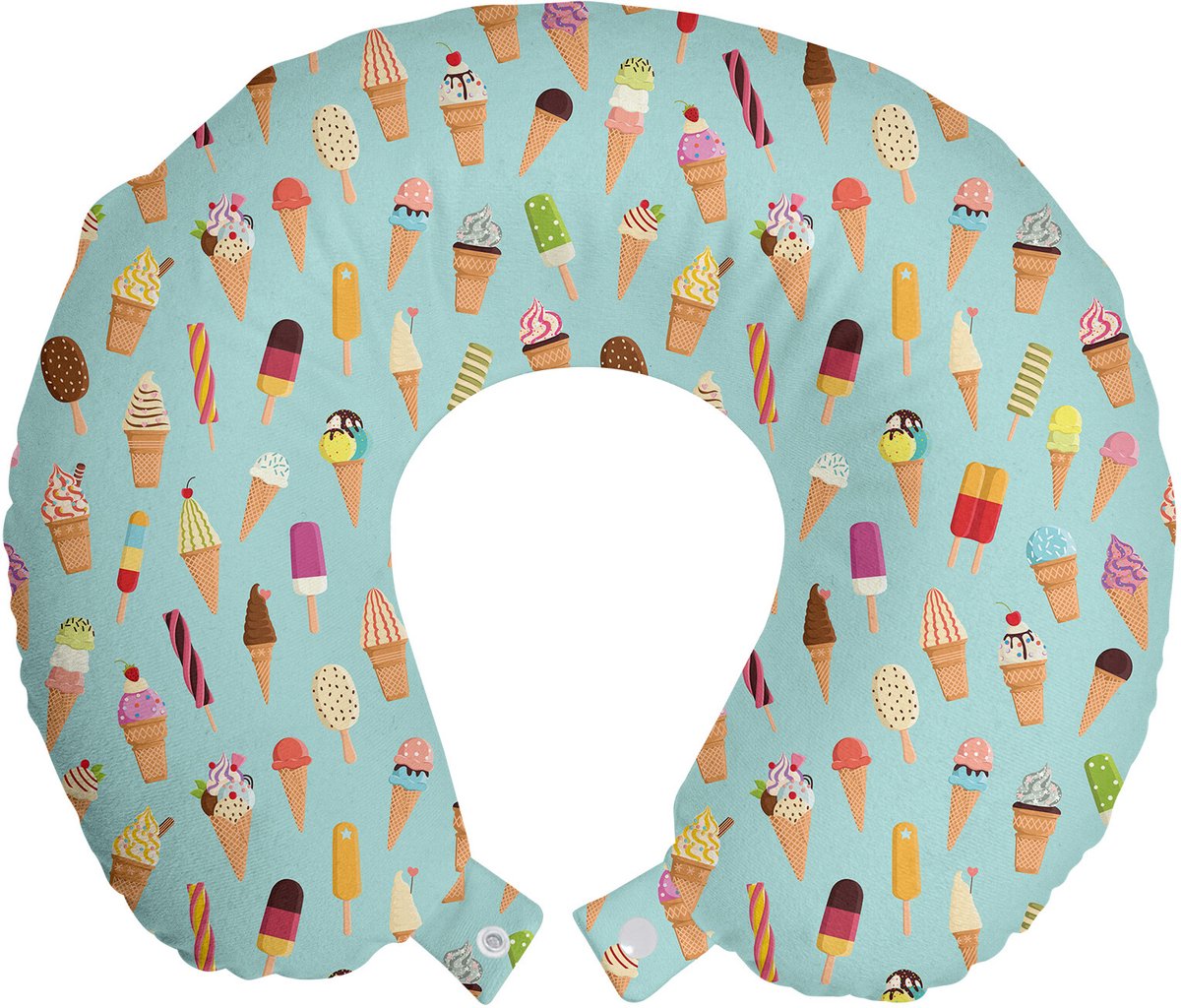 ABAKUHAUS ICE Reiskussen met neksteun, Yummy Fruity, schuimrubberen reisaccessoire voor vliegtuig en auto, 30x30 cm, meerkleurig