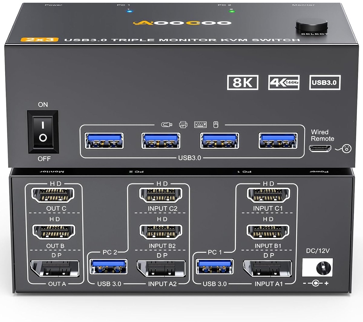 8K @60Hz KVM Switch voor 2 PC's en 2 Monitoren met USB 3.0 - HDMI en DisplayPort