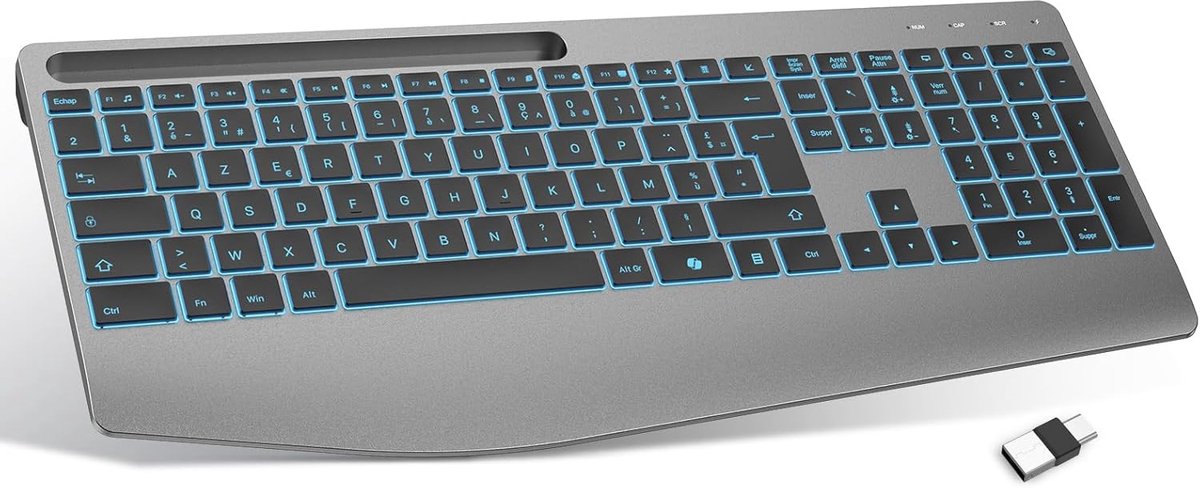Ergonomisch Draadloos Toetsenbord met Polssteun en Verlichting voor Windows - AZERTY
