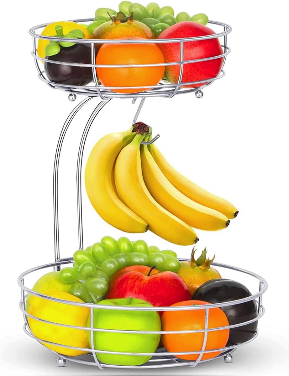 Moderne 2-laags Fruitmand met Bananenhouder - Praktische Keuken Organizer