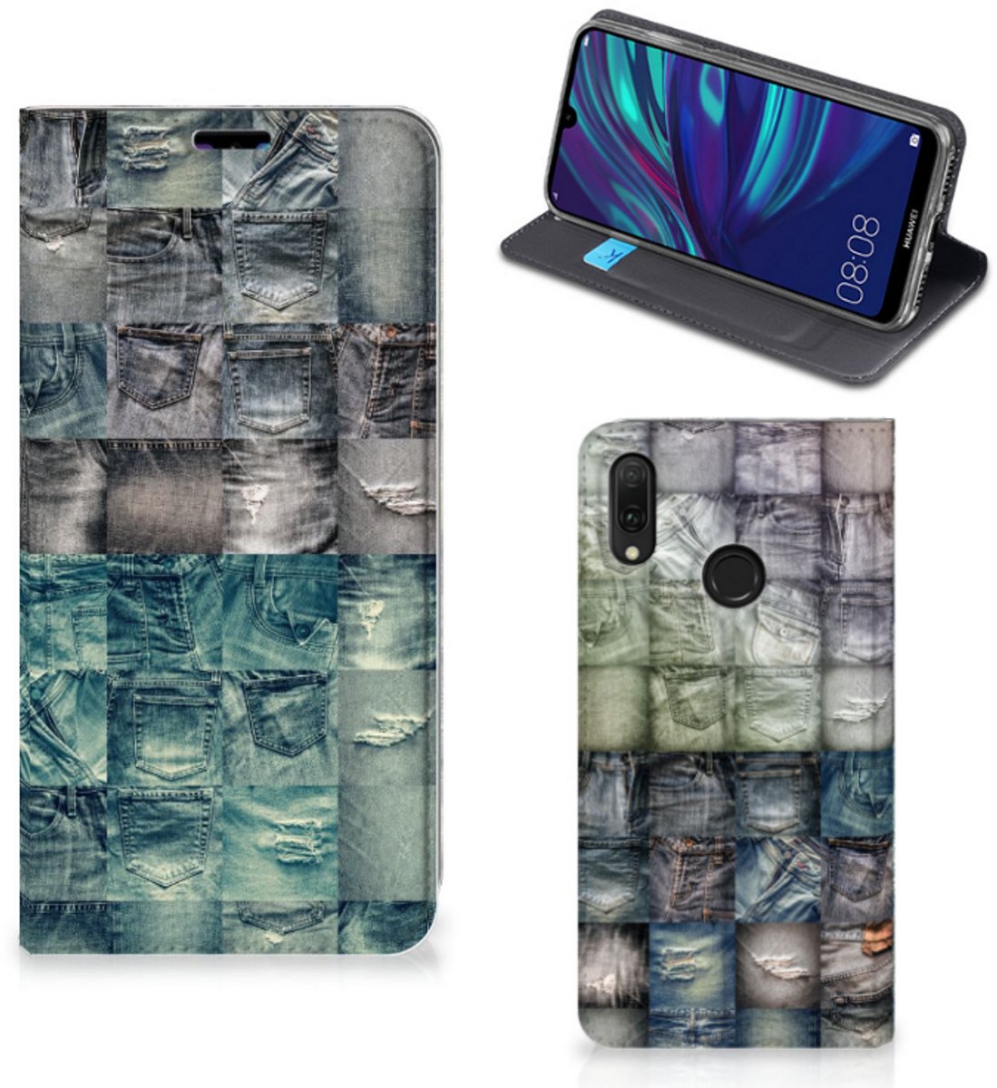 Book Case voor Hippe Standcase Huawei Y7 hoesje Y7 Pro (2019) Spijkerbroeken