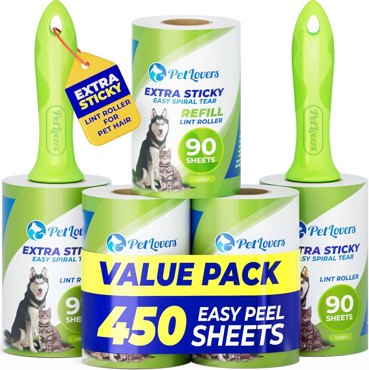 Extra plakkende lintroller voor het verwijderen van huisdierenhaar - Set van 5, 450 vellen, voor honden en katten