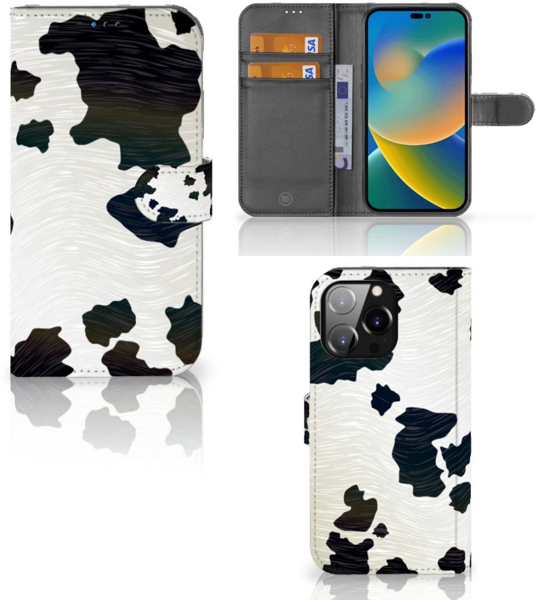 iPhone 14 Pro Max Telefoonhoesje met Pasjes Koeienvlekken