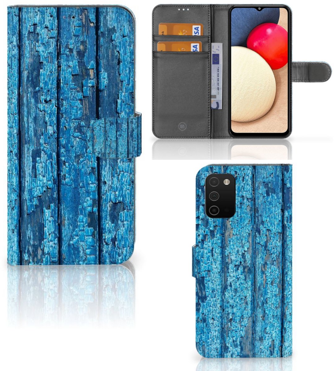 Samsung Galaxy A03s Book Style Case Wood Blue