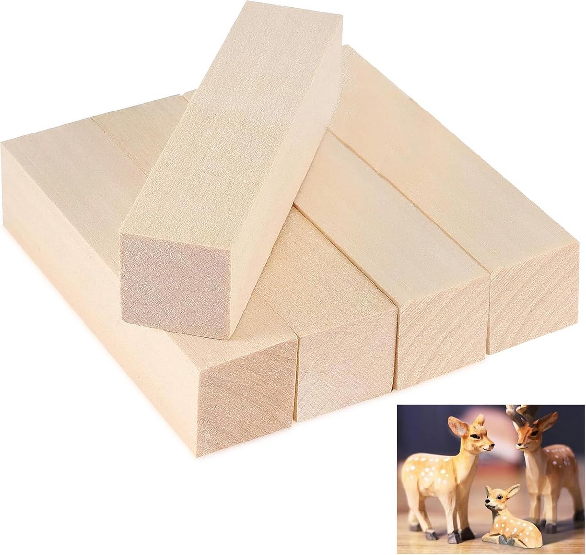Onbehandelde lindehouten blokken voor houtsnijwerk - 5 stuks, 15 x 5 x 5 cm