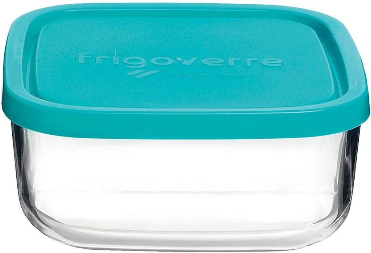 Vierkante glazen schotel met deksel - 75 cl, blauw, transparant, 15 x 15 x 6.3 cm
