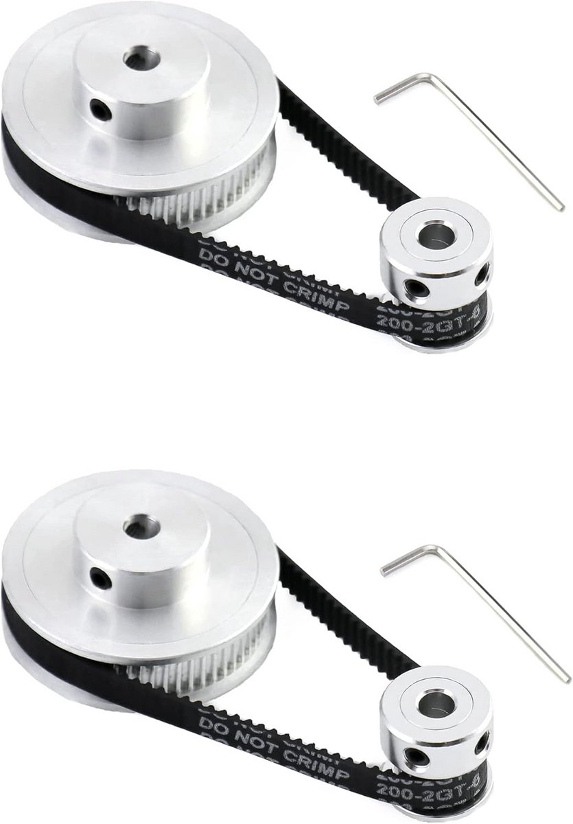 Tandriemschijf 2GT Set voor 3D-printer - Aluminium, 20 & 60 Tanden, 5 mm Boring, 200 mm Lengte