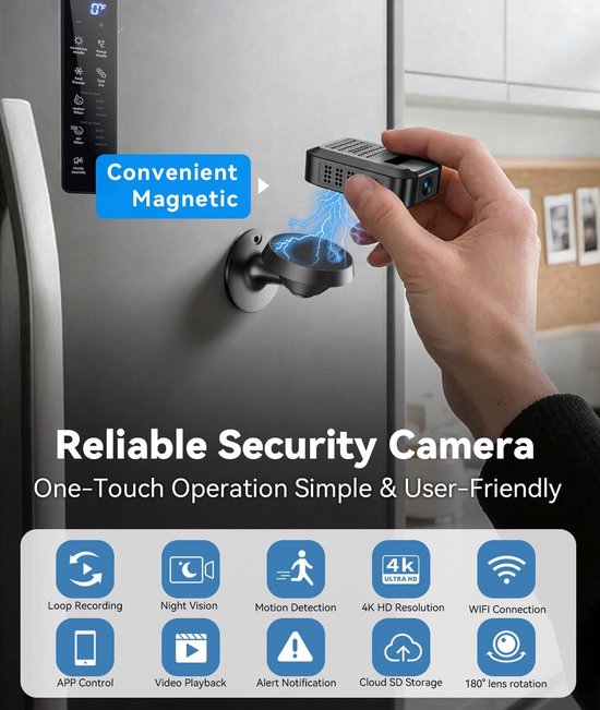 4K HD Draadloze WiFi Binnen Nanny Camera voor Thuis met App Bediening & Bewegingsdetectie - Buiten Beveiligingscamera met Nachtzicht & Lusopname voor Kantoor - Magnetische Camera Eenvoudig in Gebruik & Installatie - 32G van Merkloos — afbeelding 5