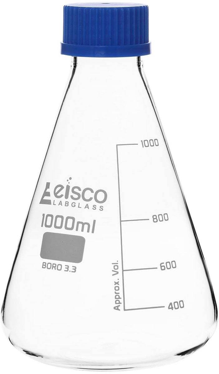 Borosilicate 3.3 glas Erlenmeyer fles 1000mL met PTFE schroefdop
