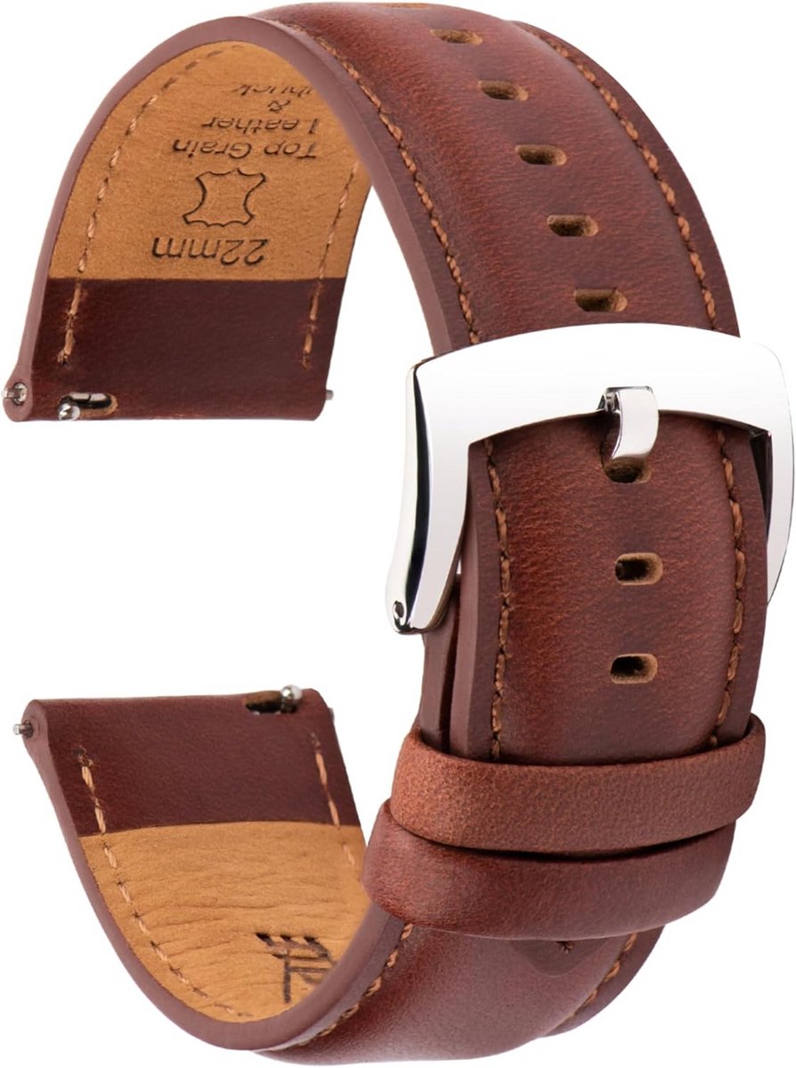 Elegante Leren Horlogebanden met Snelsluiting voor Dames en Heren - Vervangende Horlogeband van Echt Leer (18mm - 22mm)