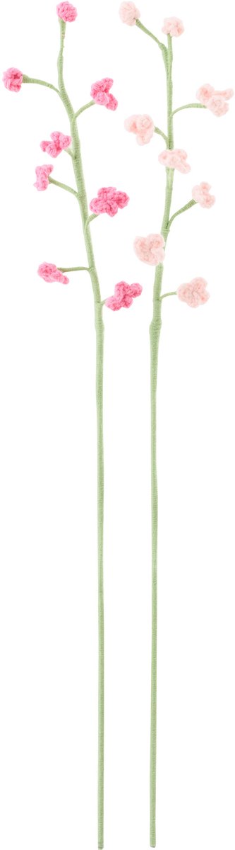 J-Line decoratie Bloem Gehaakt - polyester - roze - set van 2