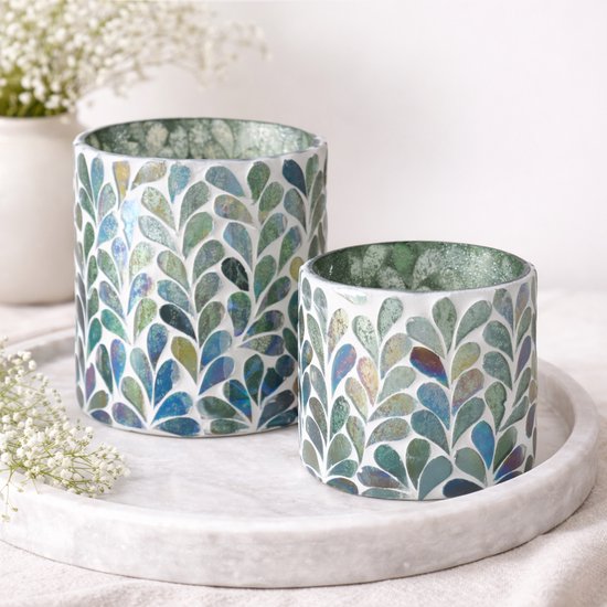 Lampes d'ambiance Kirkas set de 2 en verre avec incrustations de feuilles effet nacré